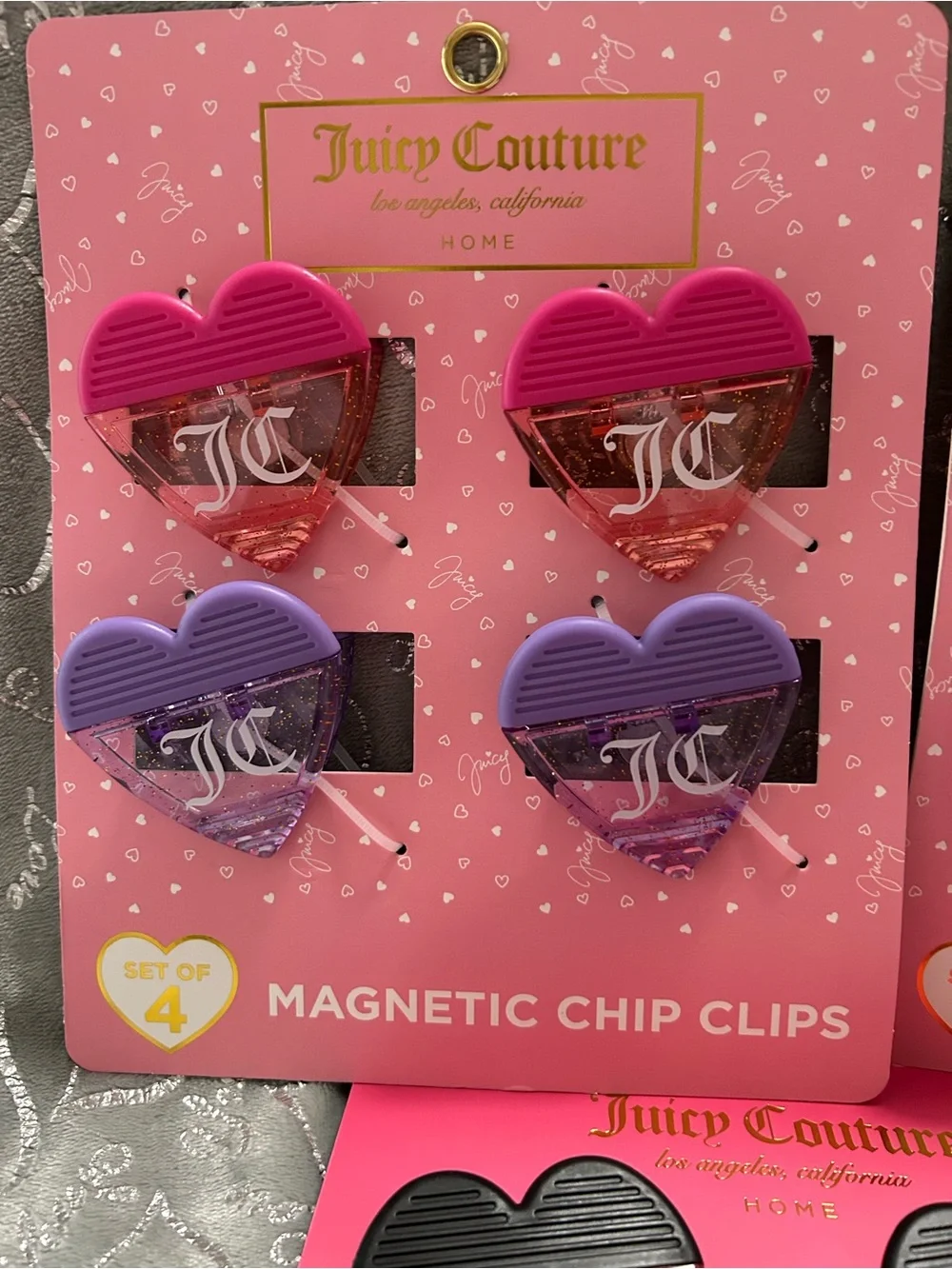 NWT Juicy Couture Heart Magnetic Chip Clips - Hot Pink, Lavender & Black